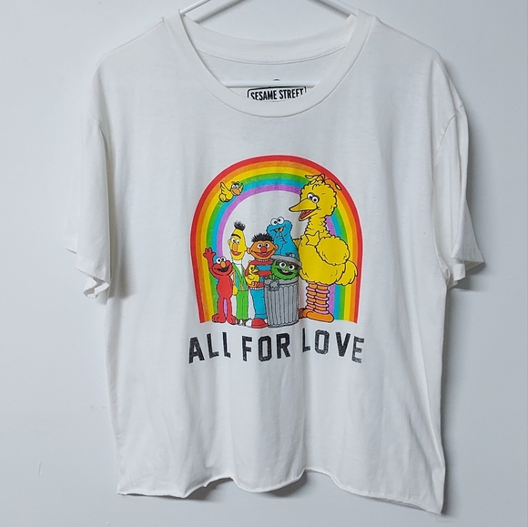 Sesame Street Tops - 🌈SALE🌈 Sesame Street All For Love rainbow crop shirt junior's XL